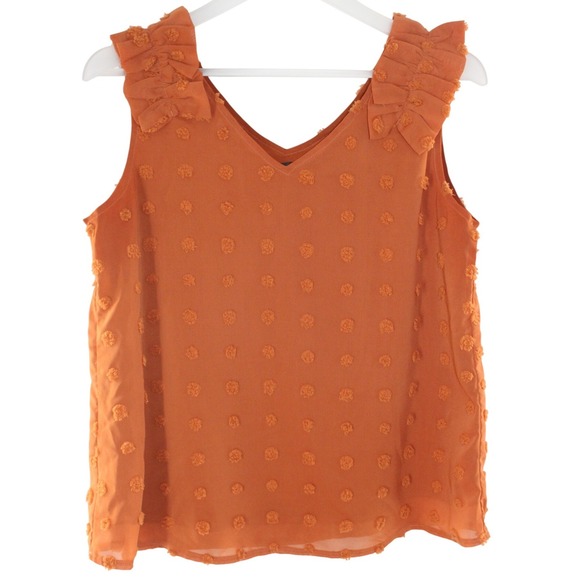 SHEIN Tops - SHEIN Blouse Swiss Dot Ruffle Shoulder Size M Rust Orange